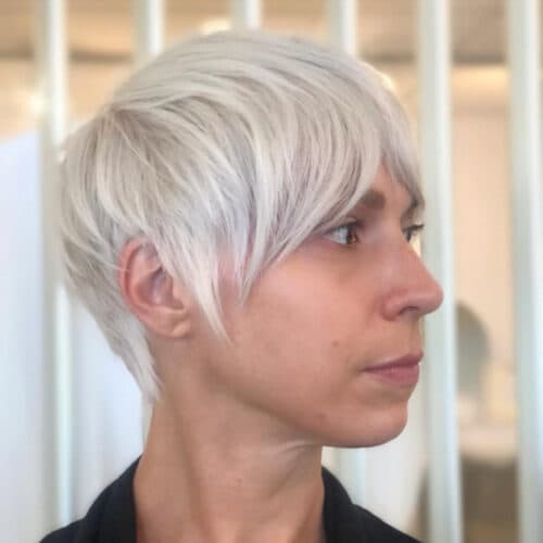 Platinum pixie cut — hair by Alchemy Loft